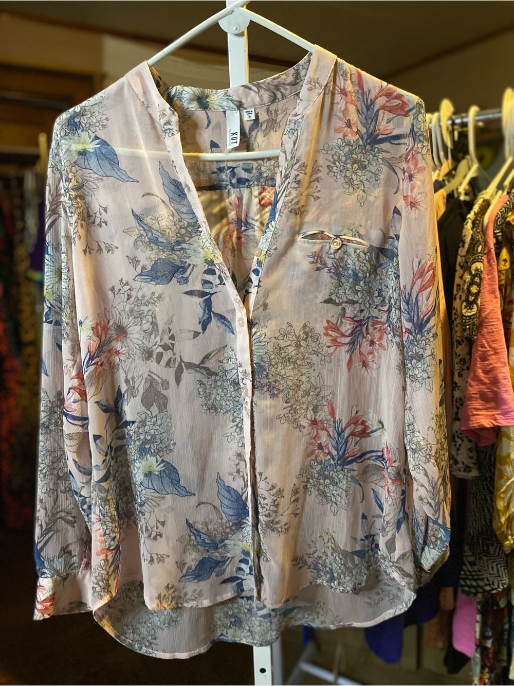 Kut from the Kloth Pink Floral Button-Front Blouse